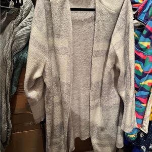 EVRI Women's Light Gray Sparkly Long Open-Front Cardigan